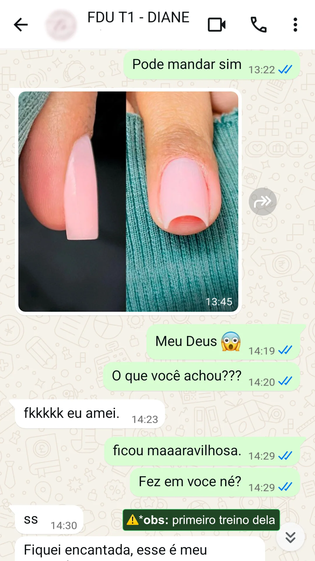 Diane: O primeiro treino