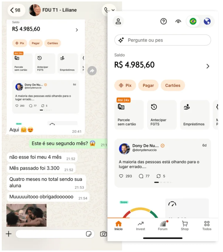 Conversa com Liliane e saldo da conta