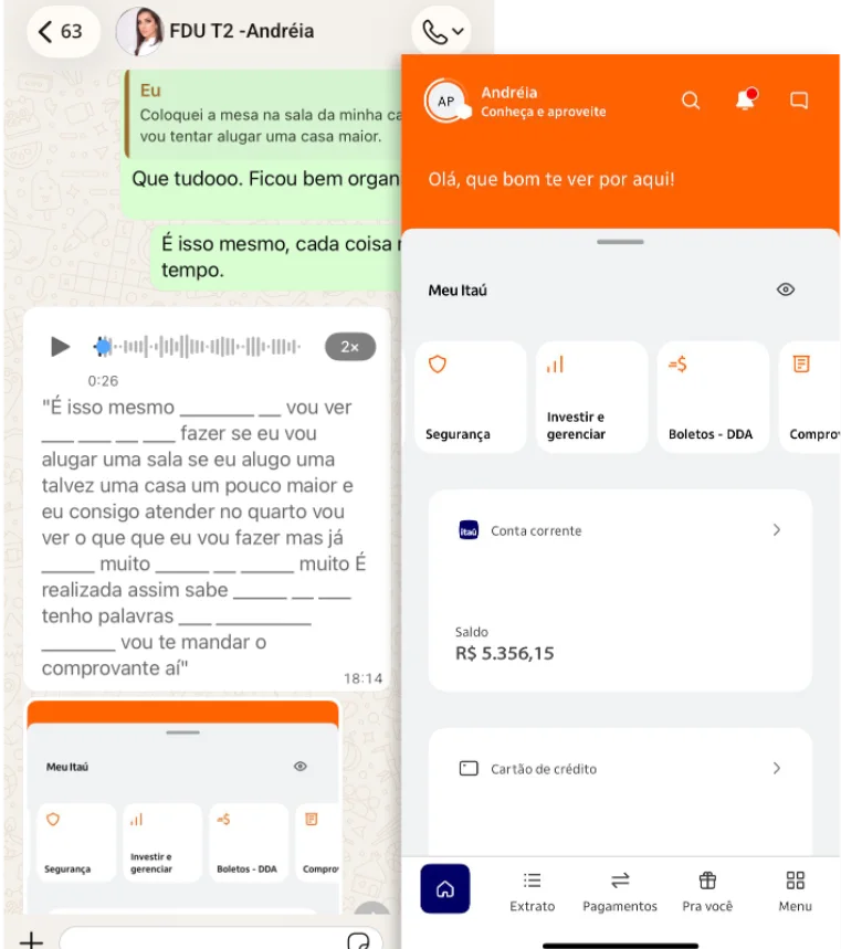 Conversa com Andréia e saldo da conta