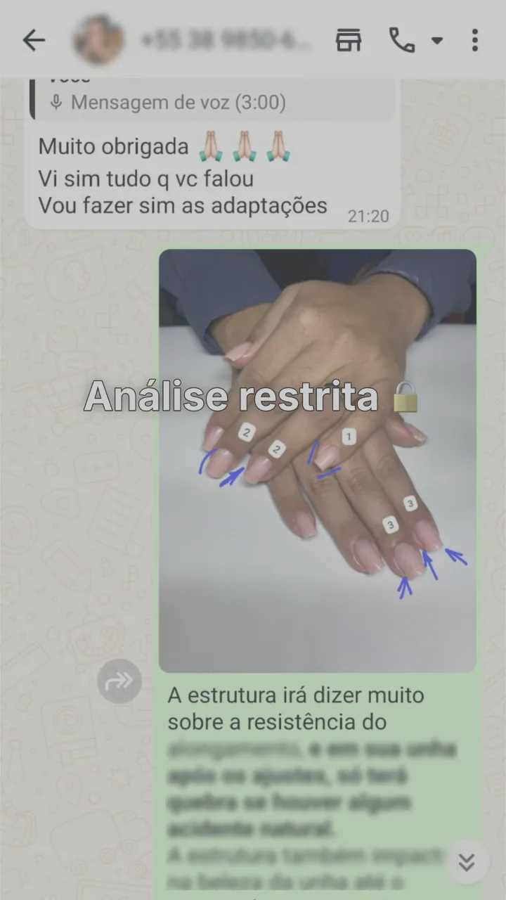 Marcações na foto, unha por unha, com a explicação de cada ponto.
